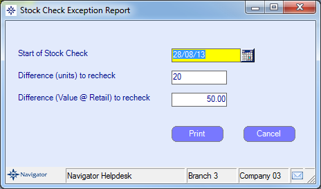 Stock Check Exception Report